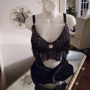 Black Beaded Fringe Top/Bustier